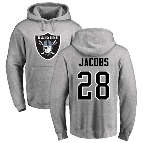 Men Oakland Raiders Ash Josh Jacobs Name and Number Logo NFL Football 28 Pullover Hoodie Sweatshirts